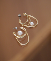 【RTP-7】ゴールドパールラインピアス(カールタイプ)